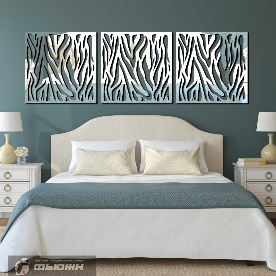 Зеркало Кривые линии серебро 3 шт